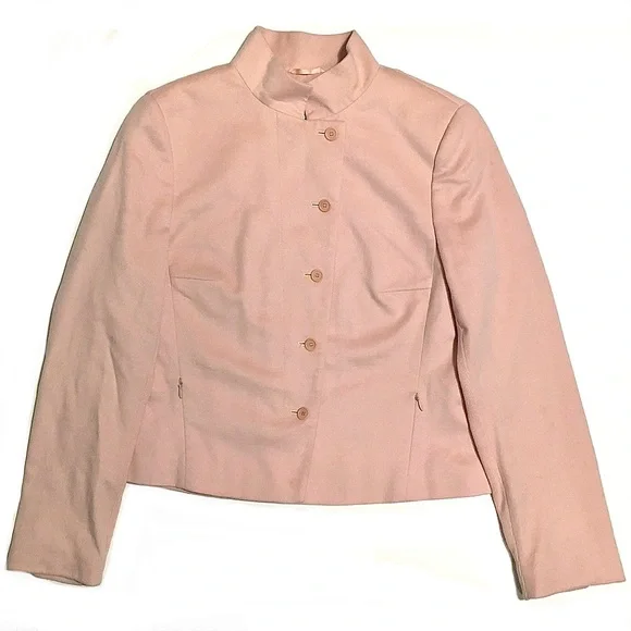 Akris Punto Blazer Evening Jacket Wool Angora Cashmere Knit Crop Fitted Pink 10 - Picture 9 of 16